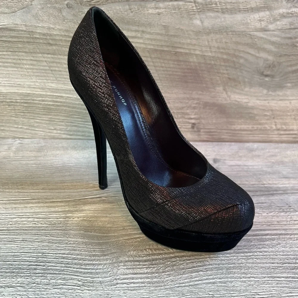 RODO + Talbot Runhof platform velvet and metallic sheen high heel stilettos sz 6